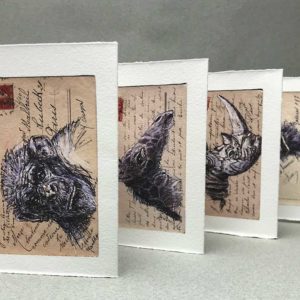 Yves Coladon artiste peintre et graveur. L'Arche de Noé, encre et aquarelle, sur dos de vielle carte postale