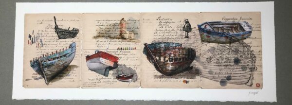 Yves Coladon artiste peintre et graveur. Coques de bois, Côtes d’Armor. Encre et aquarelle.