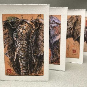 Yves Coladon artiste peintre et graveur. Éléphants. Aquarelle et encre.