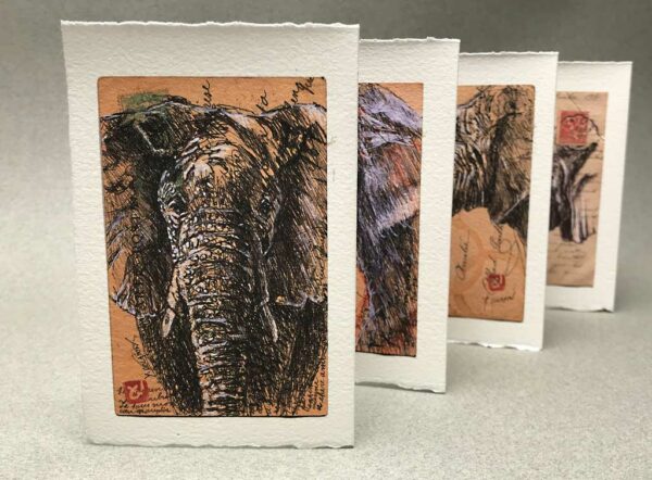 Yves Coladon artiste peintre et graveur. Éléphants. Aquarelle et encre.