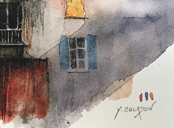 Yves Coladon artiste peintre et graveur. Fenêtres sur cour. Aquarelle et encre.