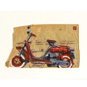 Carte postale. Moto, aquarelle, Yves Coladon artiste peintre graveur