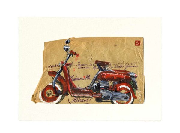 Carte postale. Moto, aquarelle, Yves Coladon artiste peintre graveur