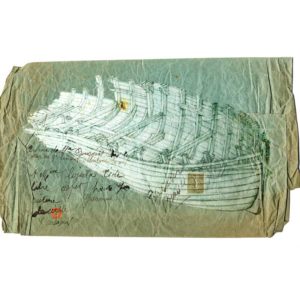 Coque de bois sur la plage, Yves Coladon artiste peintre graveur