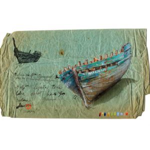 Coque de bois sur la plage, Yves Coladon artiste peintre graveur