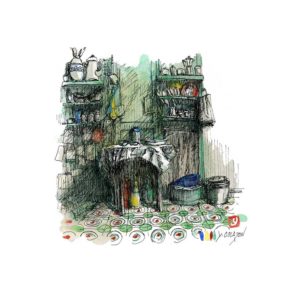Cuisine, aquarelle, Yves Coladon artiste peintre graveur