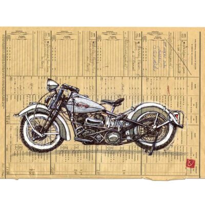 Harley Davidson, aquarelle, Yves Coladon artiste peintre graveur