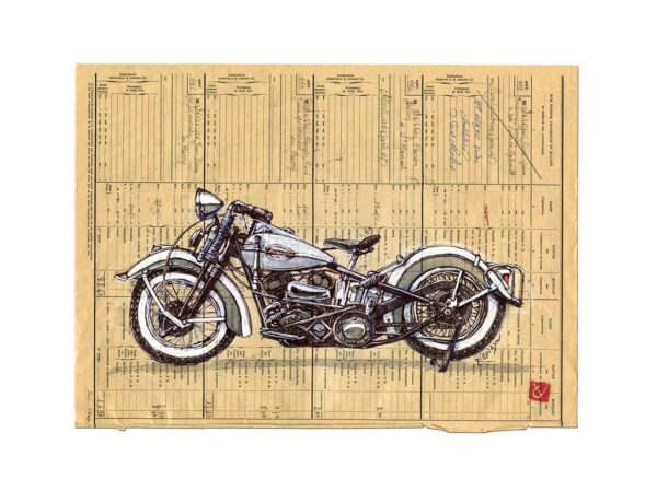Harley Davidson, aquarelle, Yves Coladon artiste peintre graveur